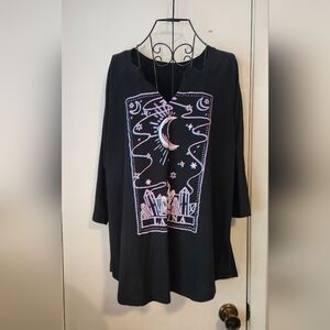 Black Graphic Tee with Pink and Blue Design